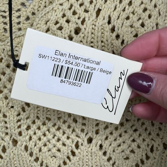 NWT Elan Crochet Open Knit Top Cap Sleeve Butter Yellow Cottage Festival Boho Lg - Picture 6 of 10